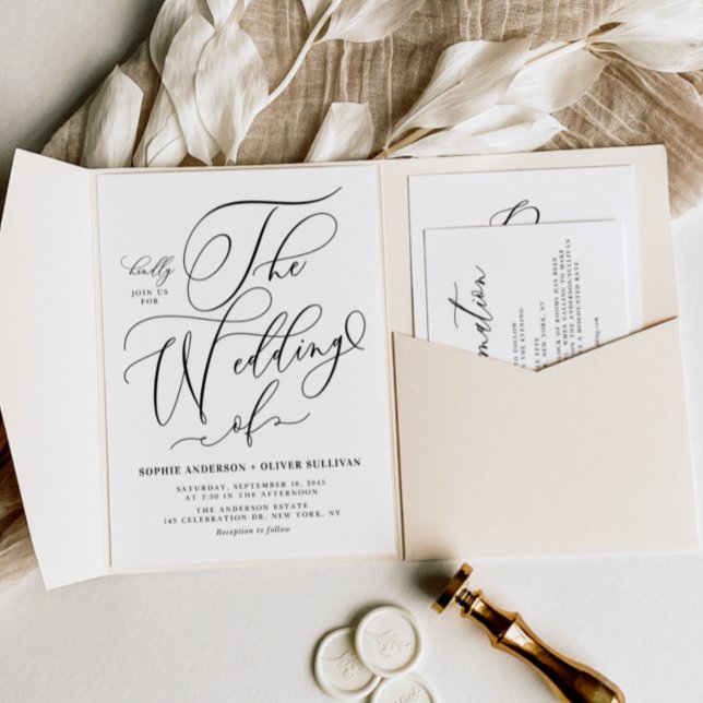 Black Elegant Whimsical Calligraphy Wedding Einladung (Von Creator hochgeladen)