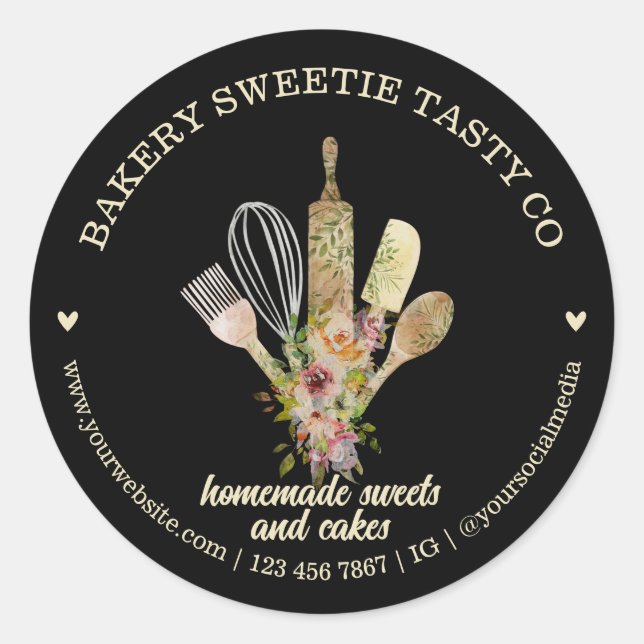 Black Elegante Catering Bäckerei Koch Runder Aufkleber (Vorderseite)