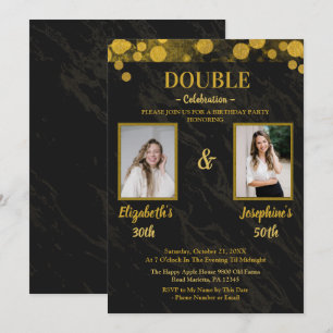 Black elegante Doppelgelenk Geburtstag 2 FOTO Einladung