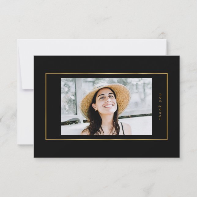 Black Elegante Foil Border Foto Universität Grad Dankeskarte (Vorderseite)