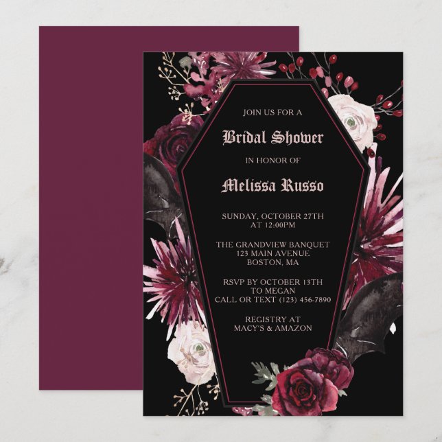 Black Elegante Gotische Rose Coffin Brautparty Einladung (Vorne/Hinten)