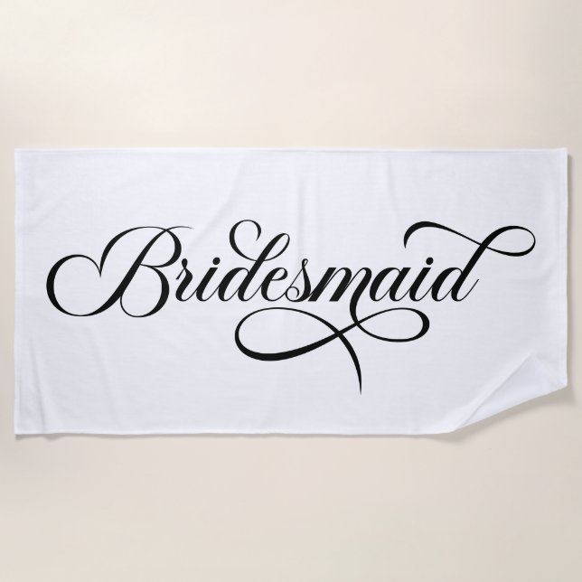 Black Elegante Lettering Bridesmaid Strandtuch (Vorderseite)