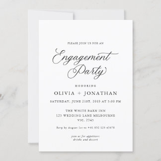 Black Elegante Modern Calligraphy Engagement Party Einladung