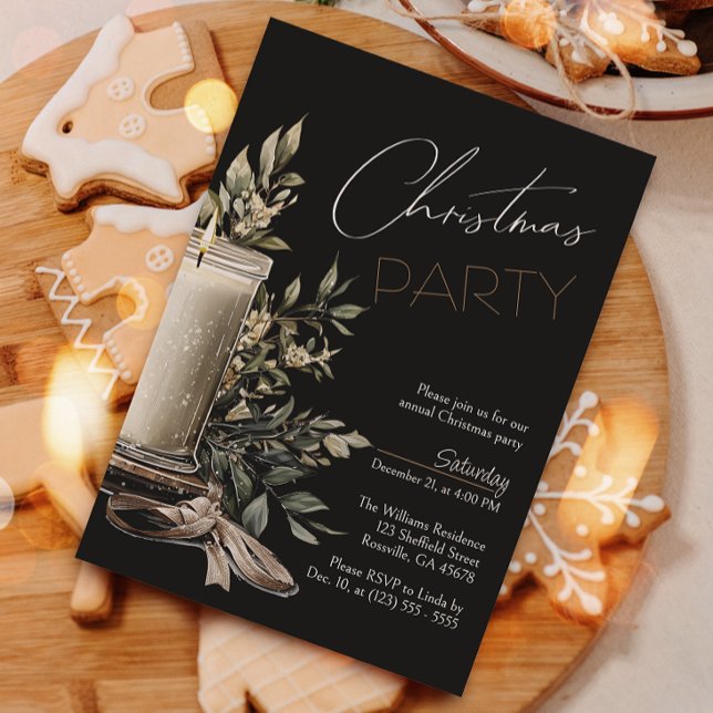Black Elegante Weihnachts Candle Holiday Party Einladung (Invite your guests to your Christmas celebration with this heartwarming holiday invitation.)