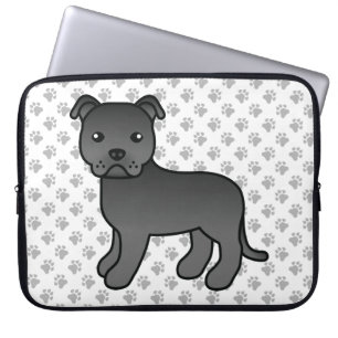 Black English Staffie Niedlich Cartoon Dog & Paws Laptopschutzhülle