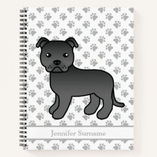 Black English Staffie Niedlich Cartoon Dog & Text Notizbuch