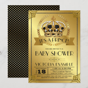 Black et Gold Prince Baby Shower Invitations