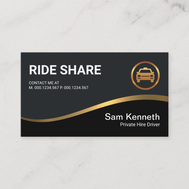 Black Exquisite Gold Wave Ride Share Treiber Visitenkarte (Vorderseite)