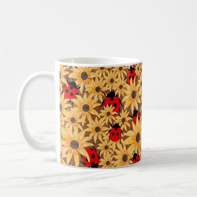 Black-Eyed Susan And Ladybugs Seamless Pattern Kaffeetasse (Links)