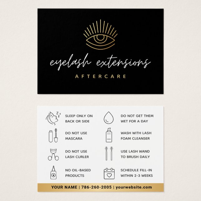 Black Eyelash Extensions Lash Aftercare Card (Vorne & Hinten)