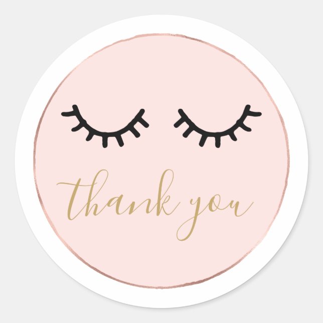 Black Eyelashes Rose Gold Pink Vielen Dank Runder Aufkleber (Vorderseite)