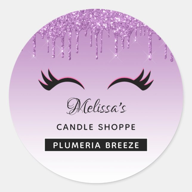 Black Eyelashes und Lila Glitzer Candle Scent Runder Aufkleber (Vorderseite)
