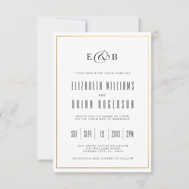 Black | Faire-part de mariage moderne blanche (Devant)