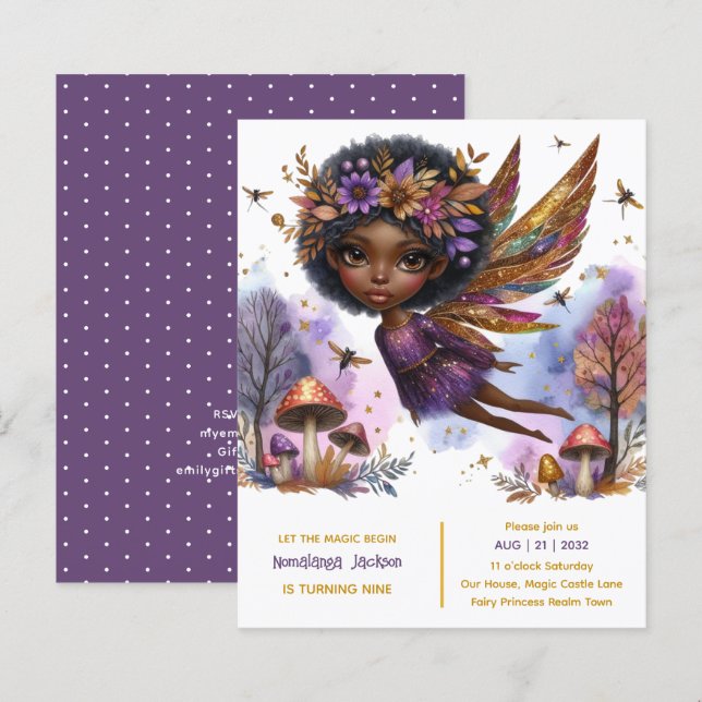 Black Fairy Birthday Fairycore Lila Gold (Vorne/Hinten)