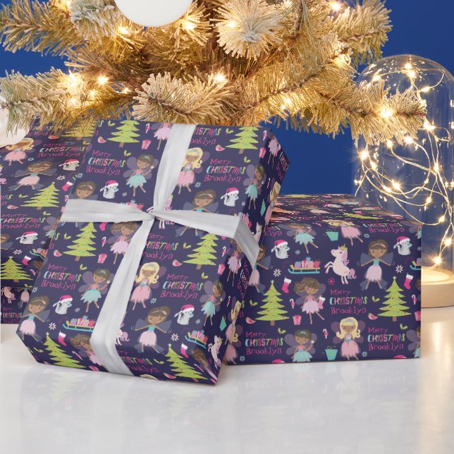 Black Fairy Christmas Personalisiert Geschenkpapier (Feiertage)