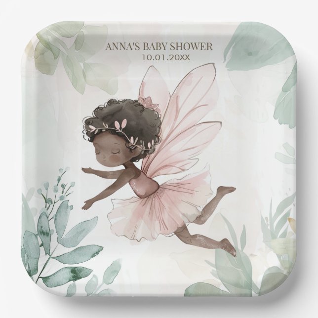 Black Fairy Girl Baby Dusche Pappteller (Vorderseite)