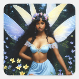 Black Fairy Girl Melanin Magic Quadratischer Aufkleber