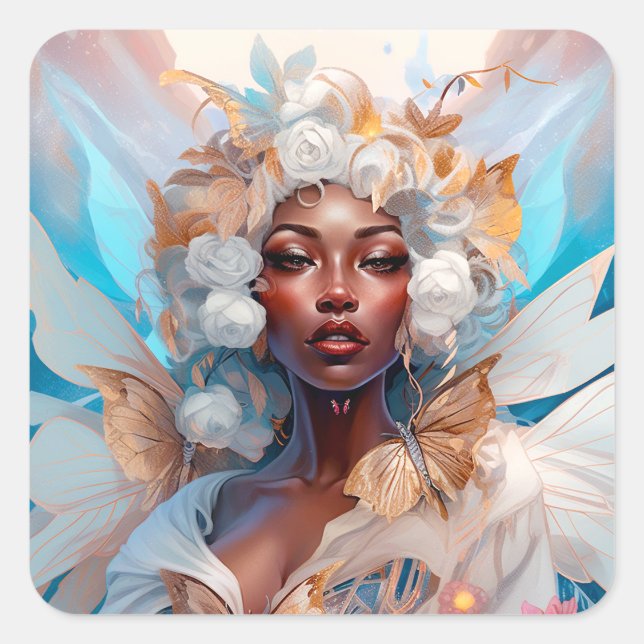 Black Fairy Queen Fantasy Art Quadratischer Aufkleber (Vorderseite)
