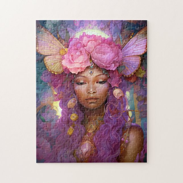 Black Fairy Queen Pink Lila Fantasy Art (Vertikal)
