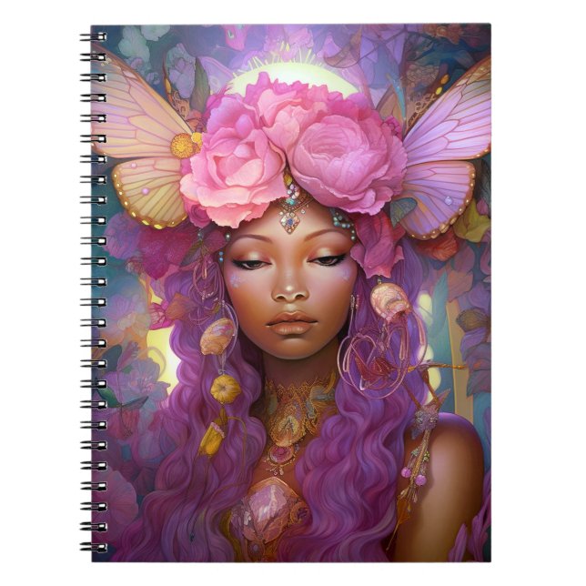 Black Fairy Queen Pink Lila Fantasy Art Notizblock (Vorderseite)