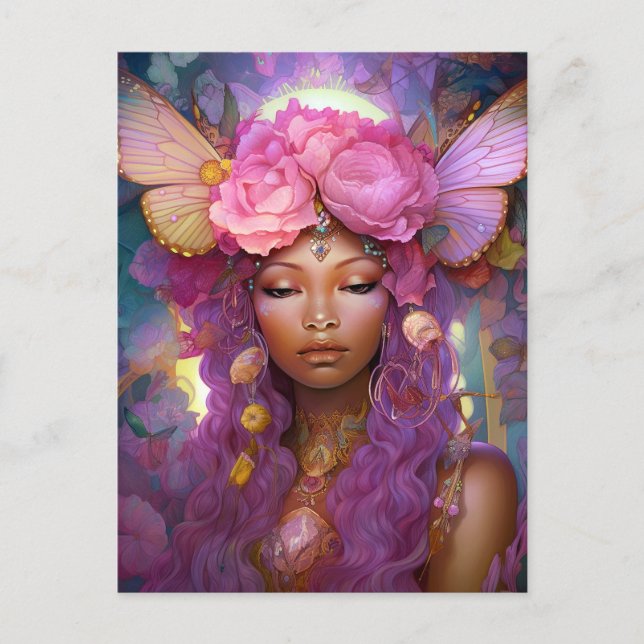 Black Fairy Queen Pink Lila Fantasy Art Postkarte (Vorderseite)