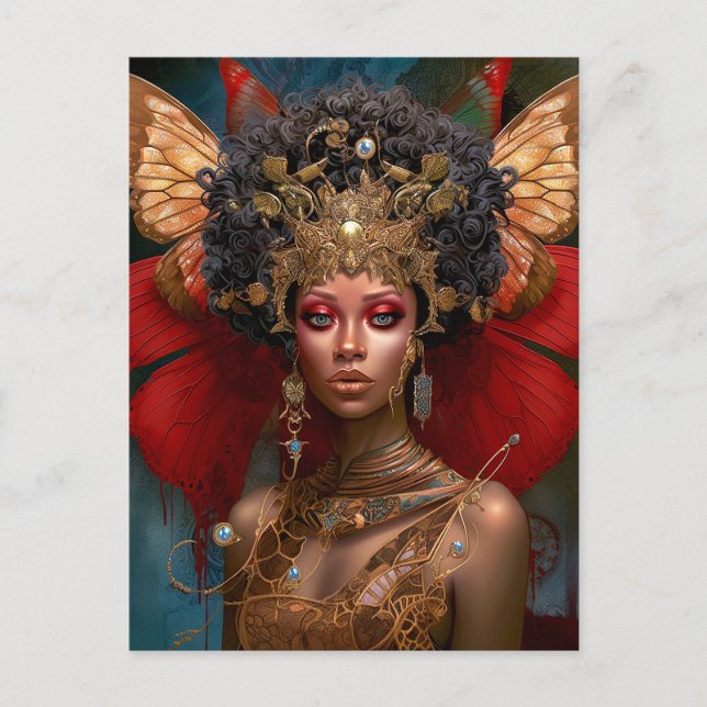 Black Fairy Queen Red Gold Faiasy Fantasy Art Postkarte (Vorderseite)