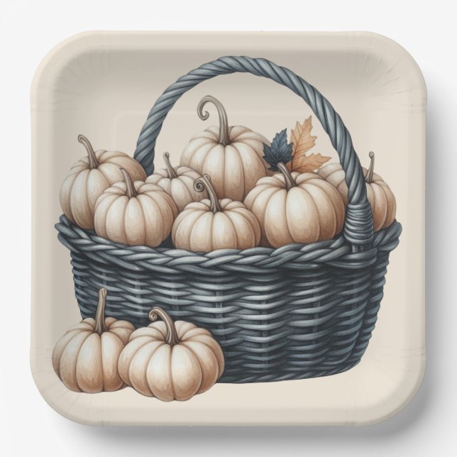 BLACK FALL BASKETS UND CREAM AUTUMN PUMPKINS PAPPTELLER (Vorderseite)