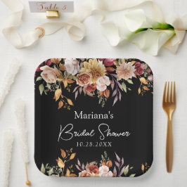 Black Fall Floral Brautparty Pappteller