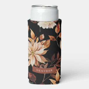 Black Fall Floral Slim Seltzer Dosenkühler Selters Dosenkühler