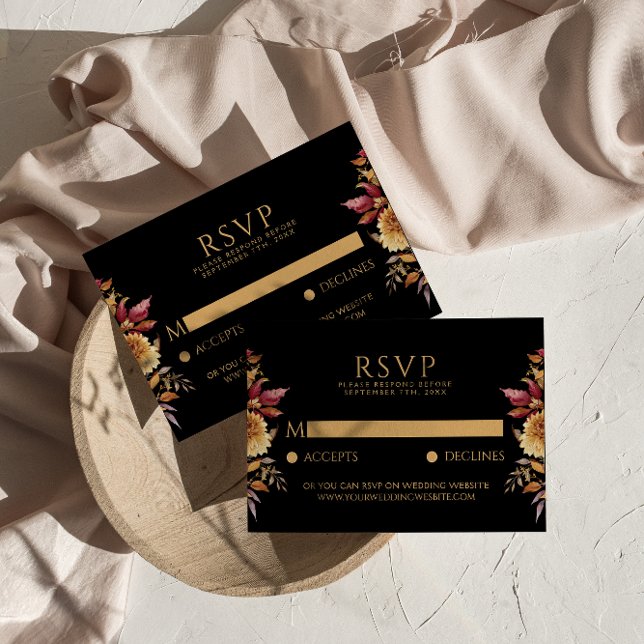 Black Fall Terracotta Floral Boho Chic Hochzeit RSVP Karte (Von Creator hochgeladen)