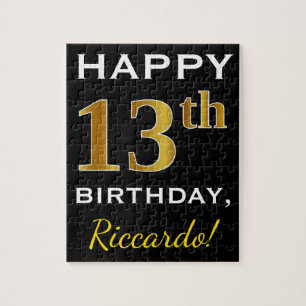 Black, Falsch Gold 13th Birthday + Custom Name
