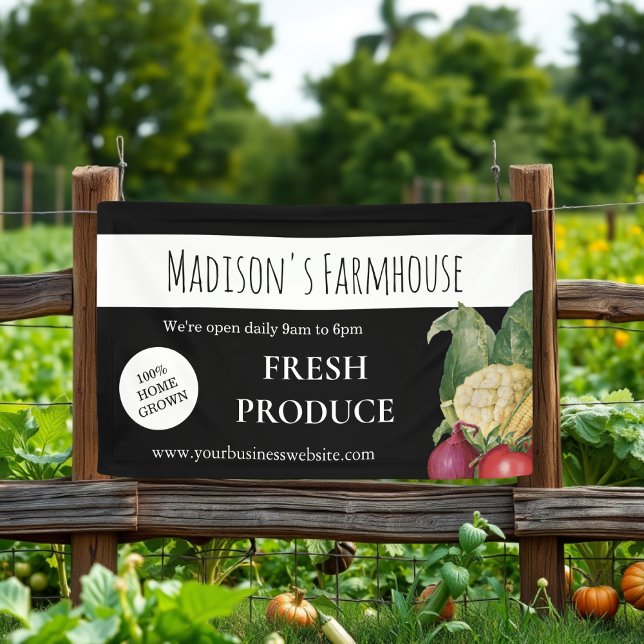Black Farmhouse Produce Farm Business Banner (Von Creator hochgeladen)
