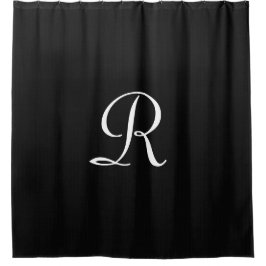 Black Faux Burlap Douche rideau Blanc Monogramme