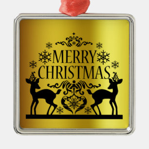 Black Faux Gold Merry Christmas Metal Ornament Aus Metall