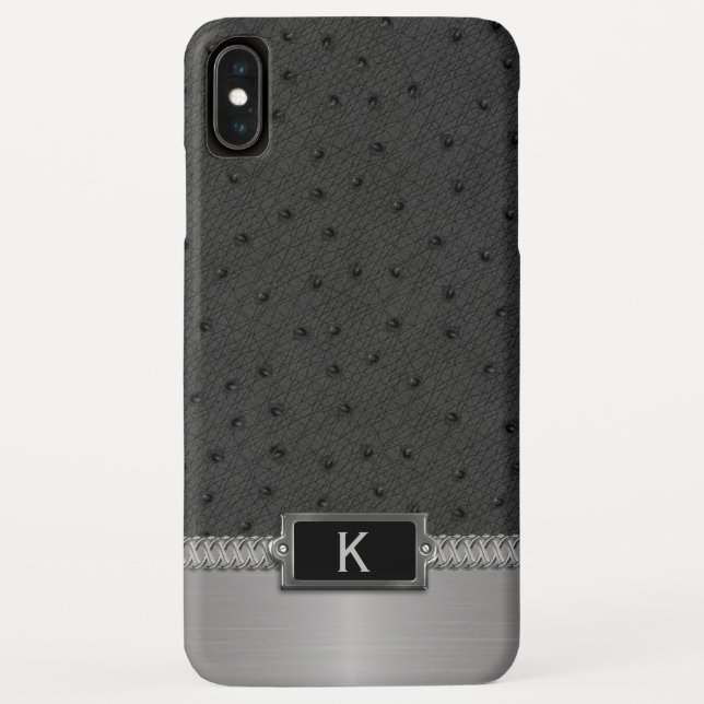 Black Faux Leather Monogrammed iPhone XS Max Coque (Dos)