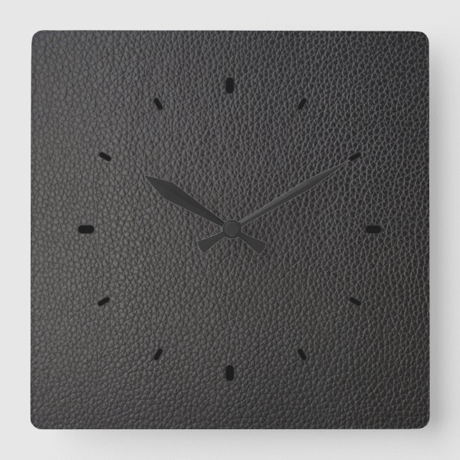 Black faux leather texture quadratische wanduhr (Vorderseite)