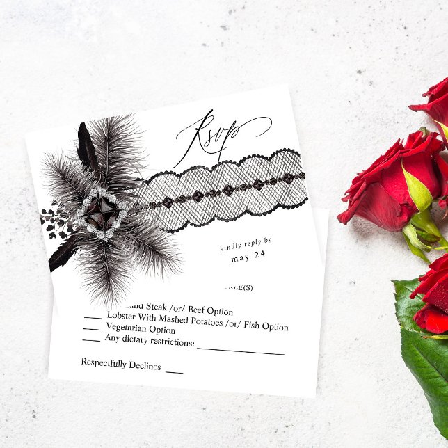 Black Feather & Lace w Meal UAWG RSVP Karte (Von Creator hochgeladen)