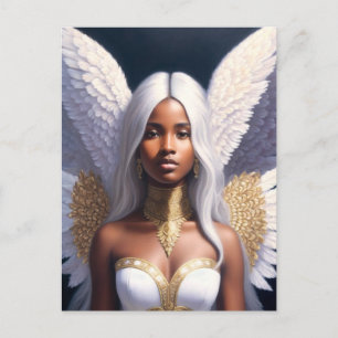 Black Female Angel White Wings Art Postkarte