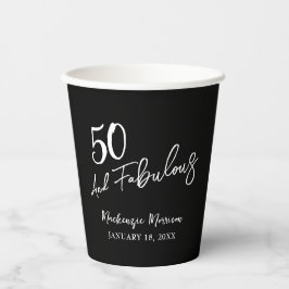 Black Fifty and Fabulous Script Birthday Party Pappbecher