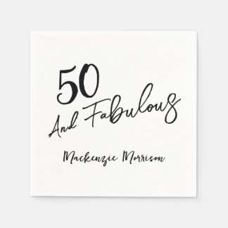 Black Fifty and Fabulous Script Birthday Serviette