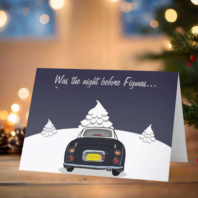 Black Figaro Car Weihnachtskarte Feiertagskarte (Happy Fig-mas! A fun figgy themed christmas card to send to your car! (or your figgy loving friends))