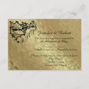 Black Filigree Maske auf Gold Response Card RSVP Karte