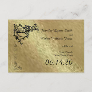 Black Filigree Maske auf Gold Save the Date