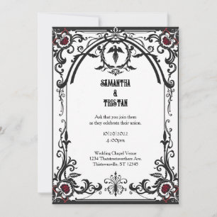 Black Filigree Rose Frame Gothic Vintage Wedding Einladung