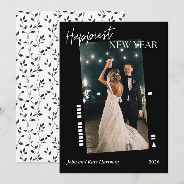 Black Film Happy New Year Photo Simple (Vorne/Hinten)