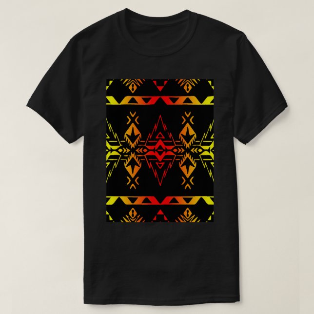 Black Fire Color Native Geo Print V4 T-Shirt (Design vorne)