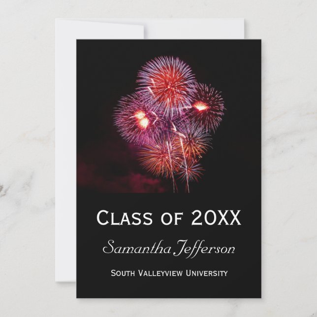 Black Fireworks Graduation Party Invitations (Devant)