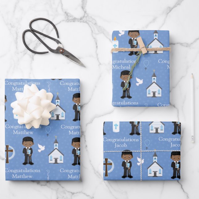 Black First Communion Boy Geschenkpapier Set (Vorderseite)