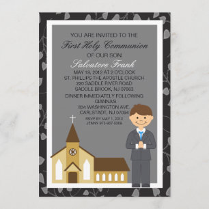 Black First Communion Boy von der Kirche Einladung