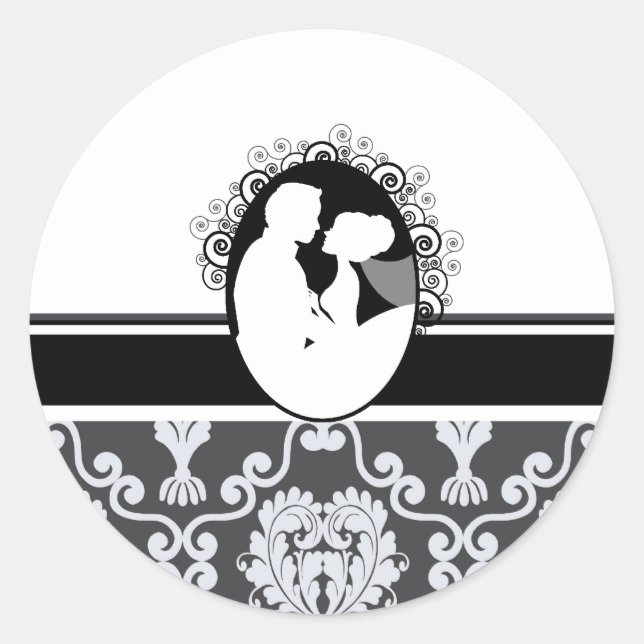 Black First Kiss Wedding Siegel Runder Aufkleber (Vorderseite)